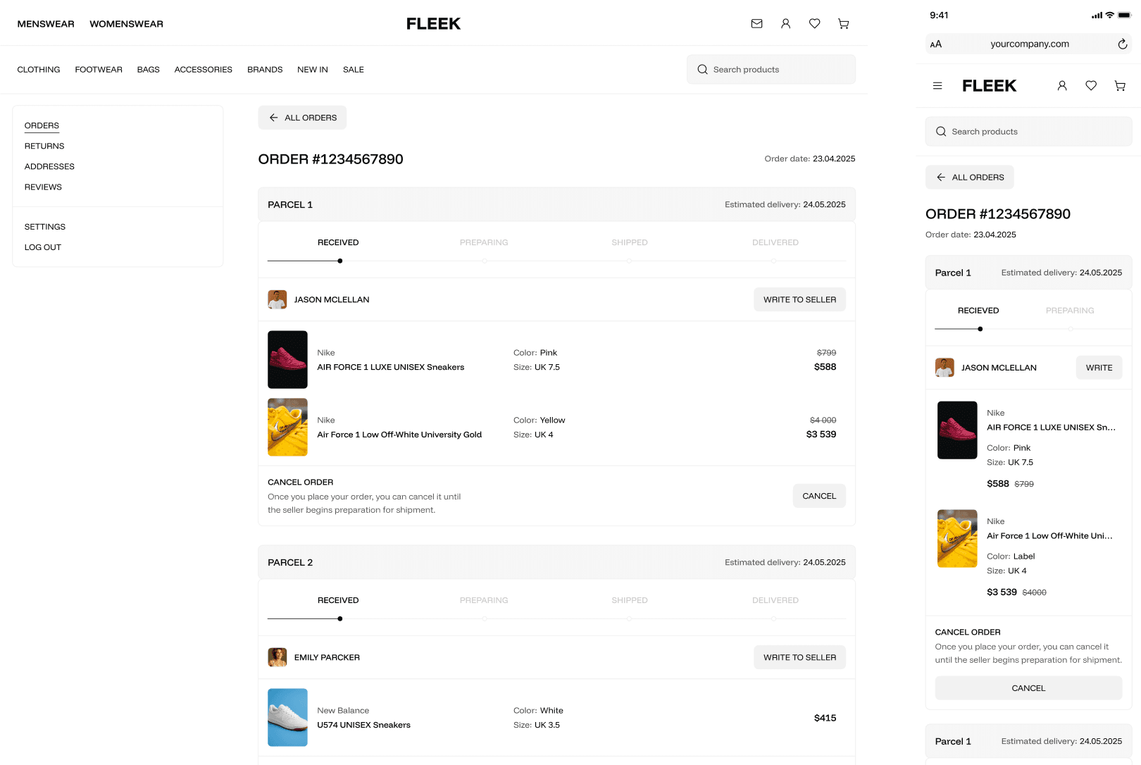 Order history, tracking, and reorders