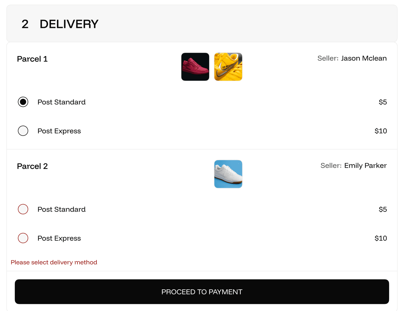 Shipping and delivery choices