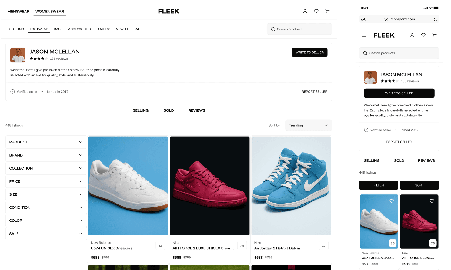 Seller’s reputation and profile information