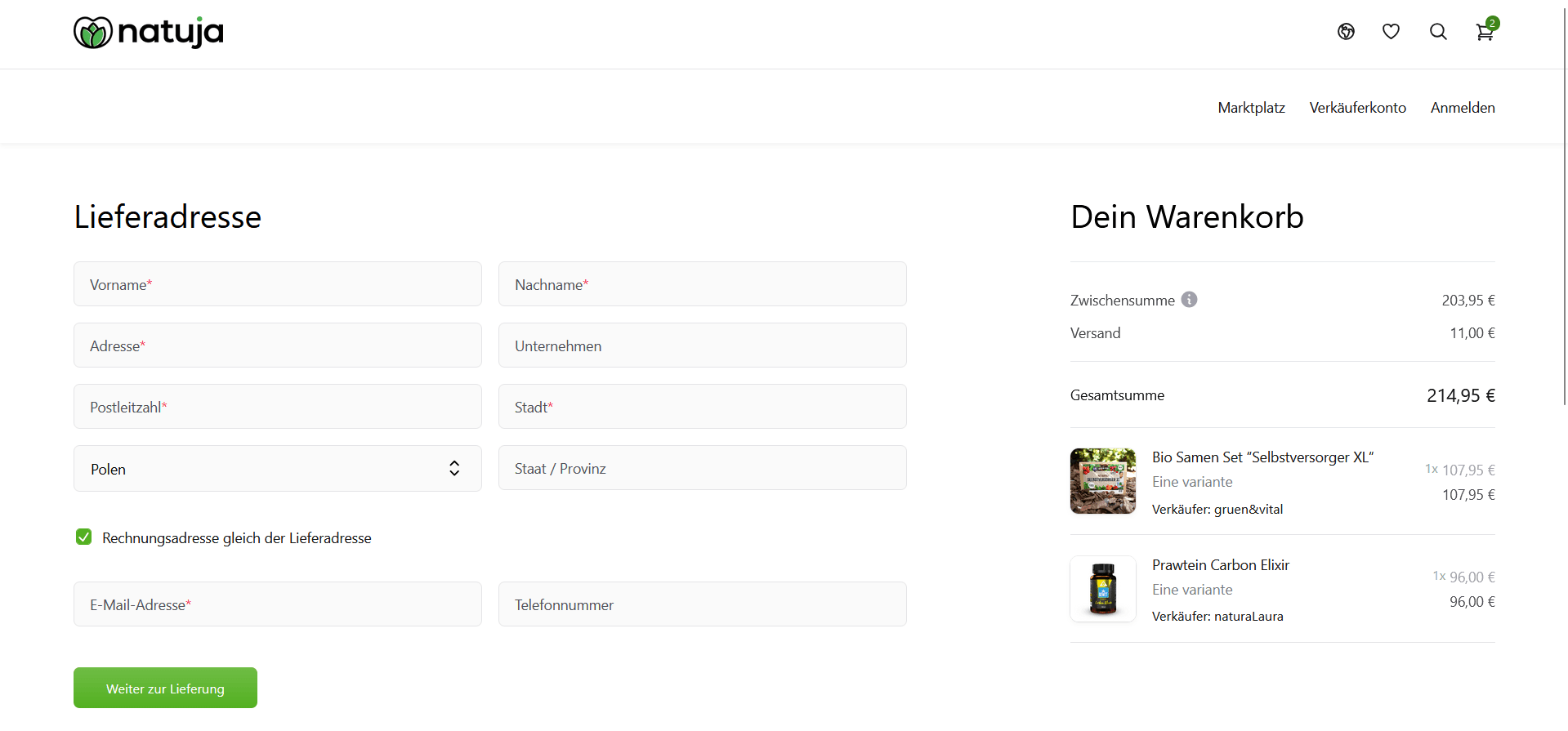 Natuja's website order